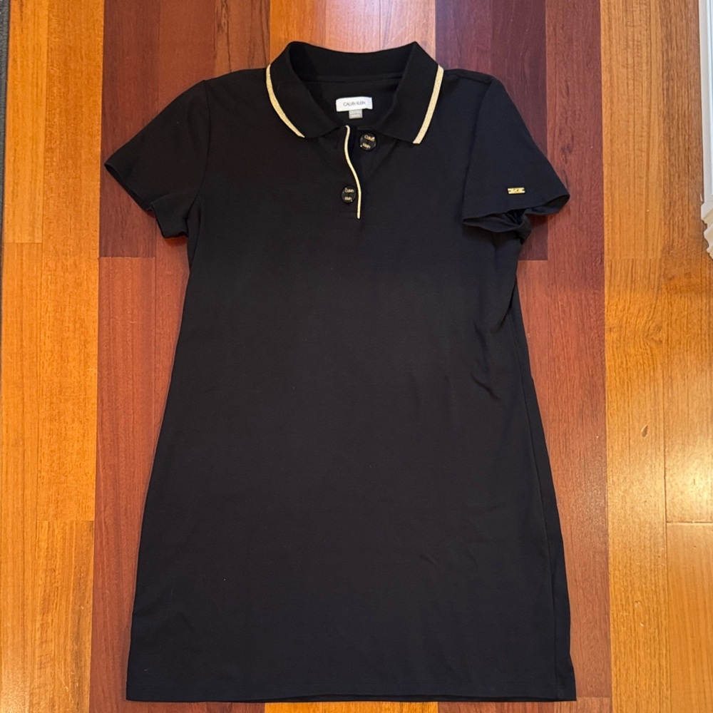 Calvin Klein | Black Polo Dress w/ Gold Accents NOWT | Size XL - Picture 2 of 8